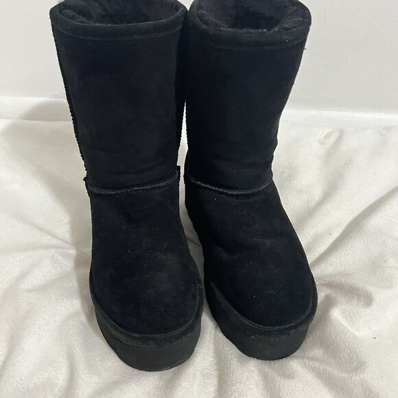 Bearpaw Retro Elle Boots Size 8 Black Platform Suede Sheepskin Wool Winter - Picture 3 of 9